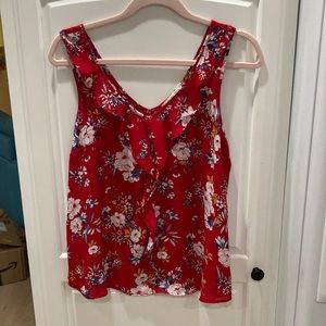 Pink Rose red Floral sleeveless blouse size M